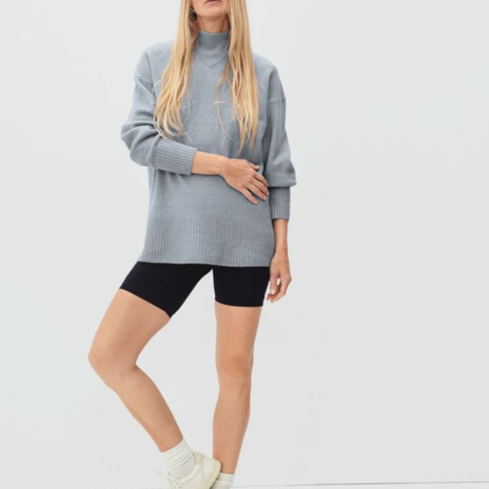 Everlane Women's Dusty Blue Mock Neck Turtleneck Sweater Yak Wool